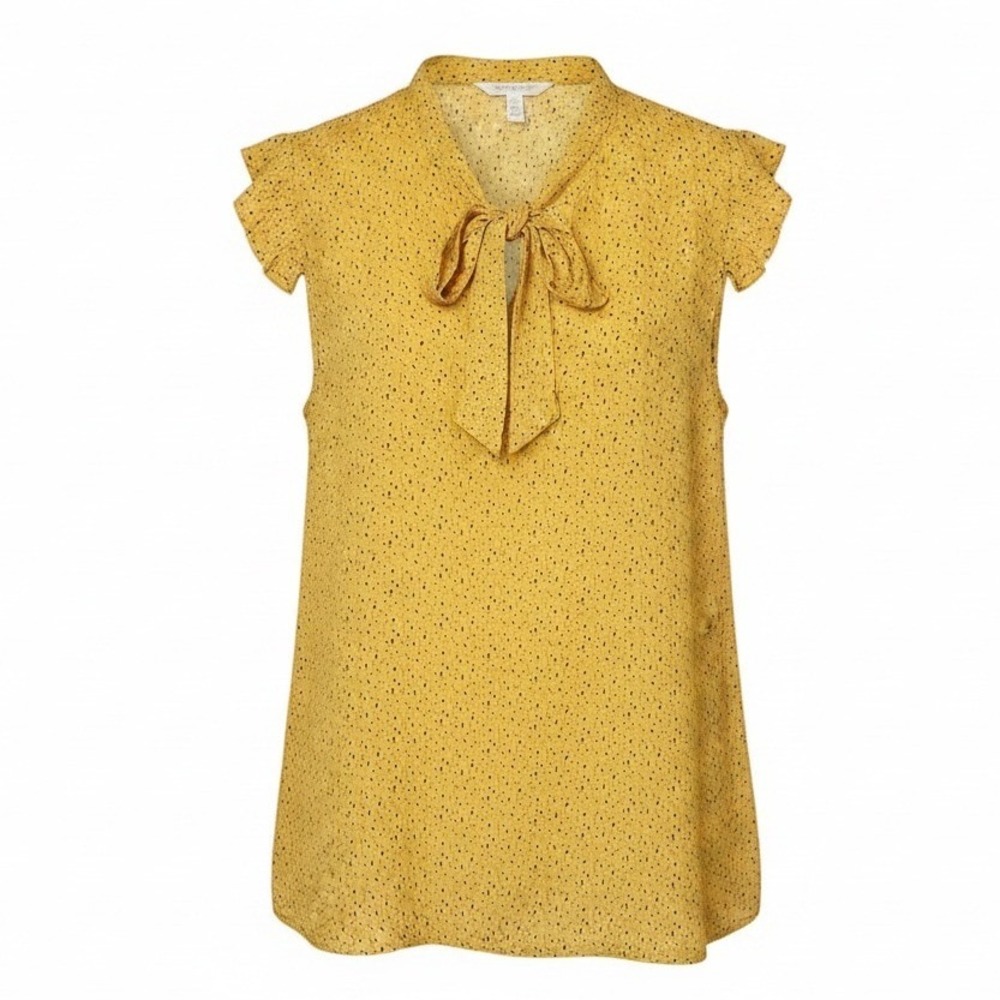 Les Amis Yellow Pussybow Blouse Top with Pleat Sleeves Romantic Fairycore Large